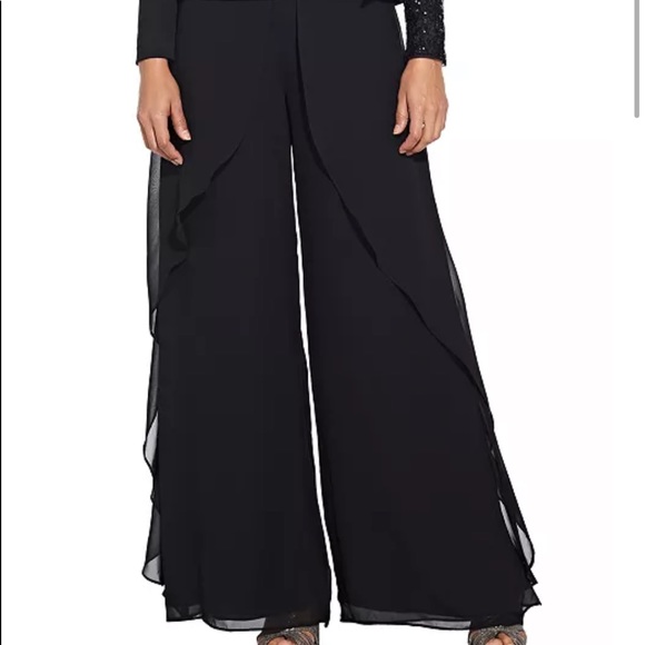 - Adrianna Papell Black Chiffon Ruffle Wide Leg Pants - Picture 2 of 9